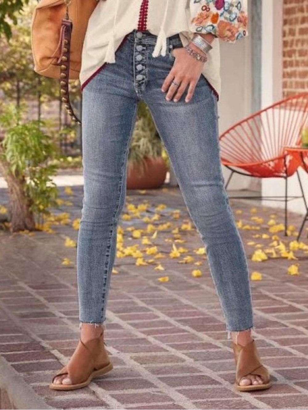 Stonefield Conrad ankle skinny high rise button front jeans